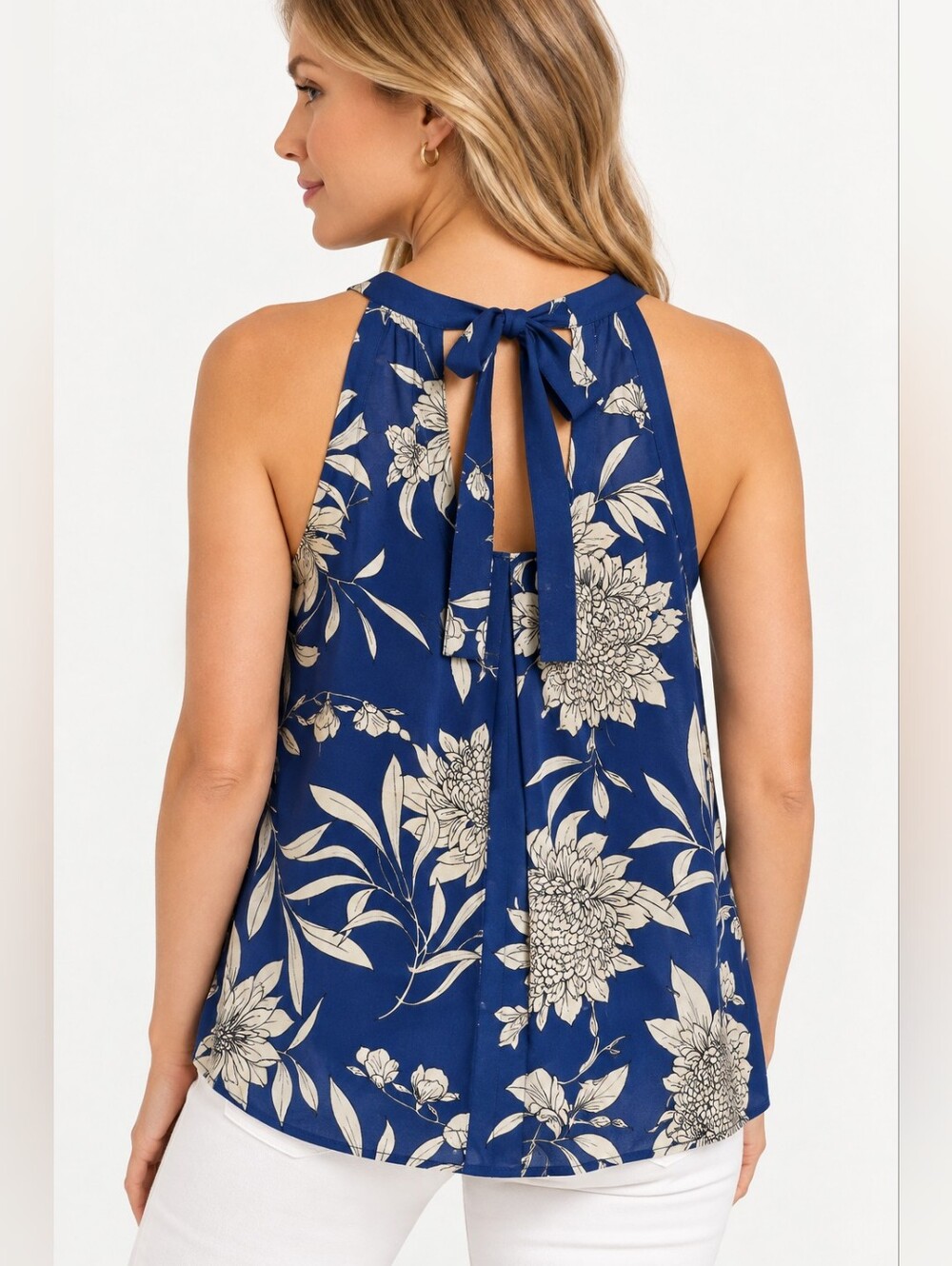 Collective Concepts Blue Floral Tie-Back Sleeveless Blouse XXL